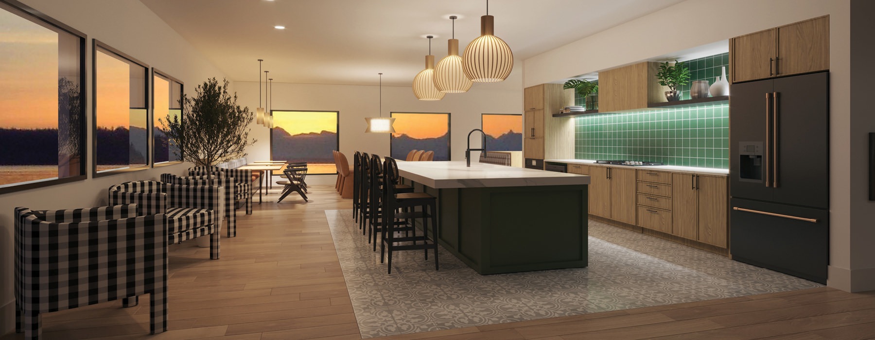 clubhouse kitchen rendering with large island