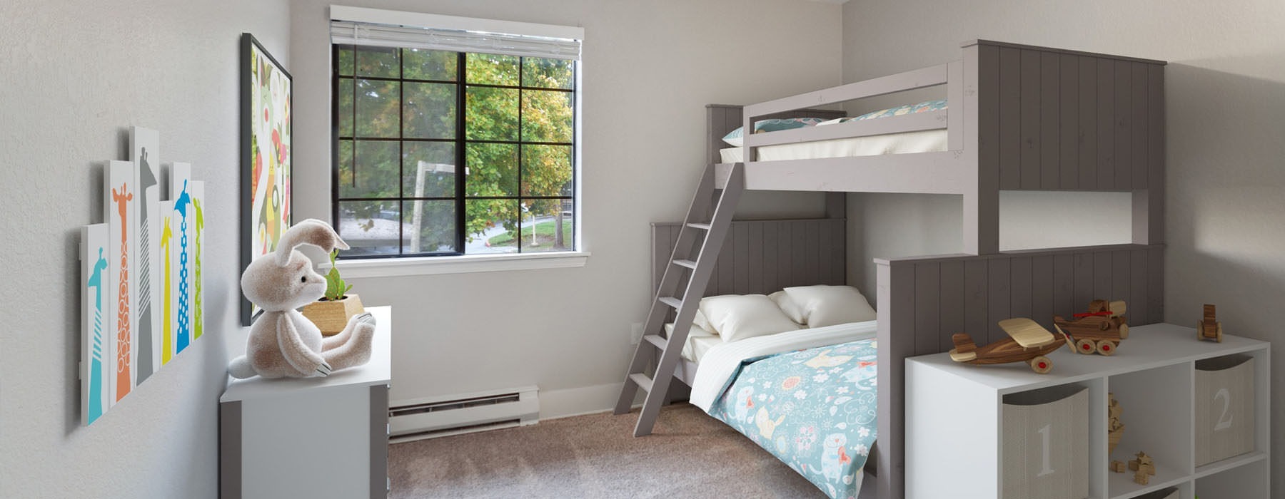window in bedroom with bunk beds